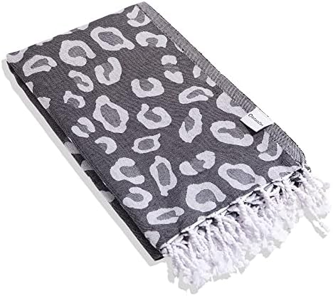InfuseZen Turkish Towel in Stylish Leopard Print - 100% Turkish Cotton - Hammam Fouta Towel Lightweight Pool, Gym, Travel Towel - Thin & Absorbent Peshtemal Beach Bath Towels – Large 69” x 38” (Black)