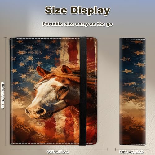 Image of Photo Album 4x6 120 Photos with Strong Elastic Band, American Flag Horse | Large Capacity Premium Leather Picture Album, Portable Wallet Albums Photo Book for Family Anniversaries Wedding Baby