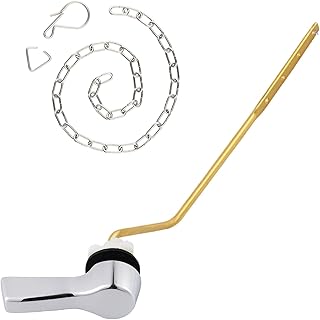 Solid Brass Toilet Tank Flush Lever Replacement, Universal Side Mount Handle Toilet Tank Trip Lever with Stainless Steel Flapper Chains, Angle Mount Toilrt Trip Lever, Chrome Finish