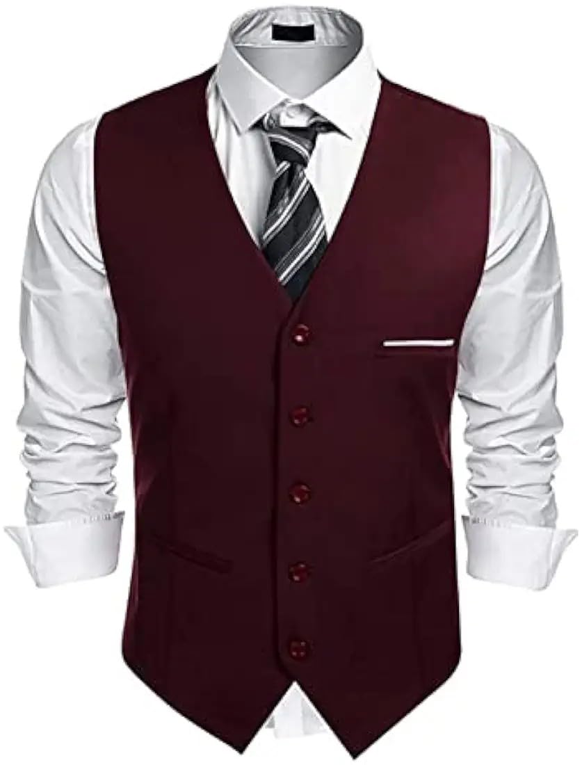 Men's Business Suit Vest Slim Fit Dress Vest Wedding Waistcoat-image-10