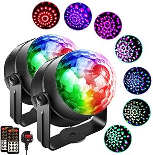Disco Lights 2-Pack, Music Activated Disco Ball Lights Remote Control LED Party Light 8 Models RGB+PW Rotating DJ Stage Effect Lighting Strobe Lights for Pub Karaoke Club Home Dance Party UK Plug