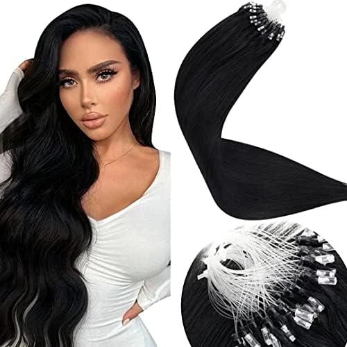 LaaVoo Nano Ring Hair Extensions Real Human Hair Platinum Blonde Hair Extensions Remy Straight Nano Beads Real Human Hair Extensions 14Inch 50g 50s #60