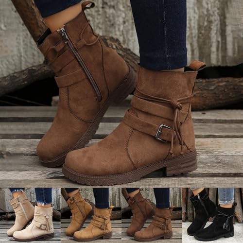Boots Femme Bottines Cuir Bottine Chaussures Pieds Larges Chaussure Bottes Marron pour Fourrées Botte Pluie Confort De Caoutchouc Femmes Talon Confortable...