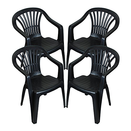 CrazyGadget Plastic Garden Low Back Chair Stackable Patio Outdoor Party Seat Chairs Picnic Grey Pack of 4 (X4)