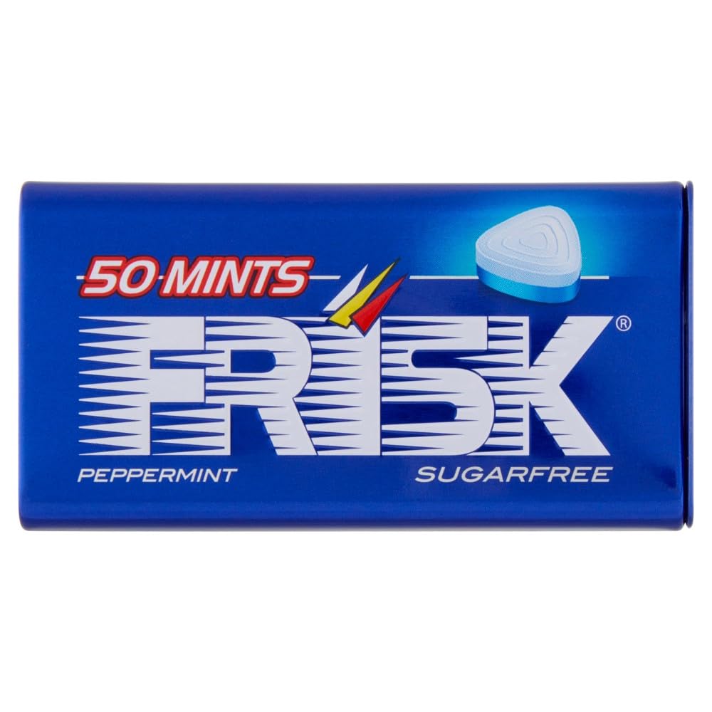 Frisk Peppermint, Caramelle Dure, Gusto Menta, Senza Zucchero, Senza Glutine, Confezione da 12 Astucci in Metallo da 50 Mentine ciascuno, Ottimo da Condividere e per un Momento di Freschezza Immediata