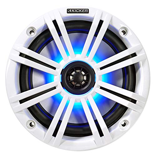 Image of KICKER (2) 45KM654L 6.5 inch 390w Marine LED Speakers w /Charcoal with White Grilles KM65 Bundle with Pair Rockville MAC65W 6.5 inch White Aluminum Wakeboard Tower Speaker Pod Enclosures