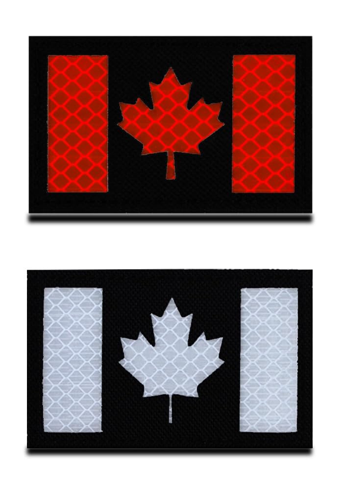 Zcketo2 Pcs Reflective Canada Canadian Maple Leaf CA Patch Infrared IR National Morale Badge Tactical Military Army Uniform Fastener Emblem for Backpack Hat Jacket Vest Biker Travel (CA)