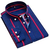 DOKKIA Damen-Oberteile, Blusen, langärmelig, vertikal gestreift, Knopfleiste, Arbeitskleid, Hemd, Gestreift Rot Marineblau, Klein