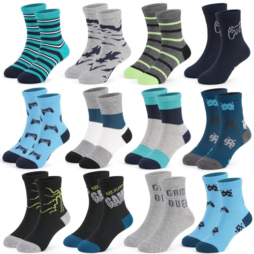 Image of 12 Pairs Boys Dinosaur Crew Socks, Toddler Novelty Socks Ages 1-7