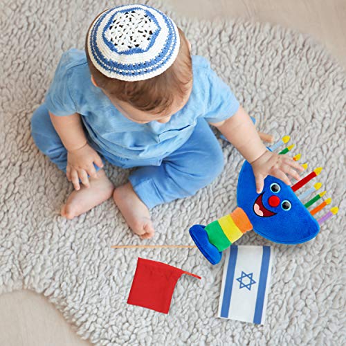 Aviv Judaica Plush Hanukkah Menorah - Musical Menorah Plays 2 Classic Hanukkah Melodies Includes Removable Candles & Candle Bag