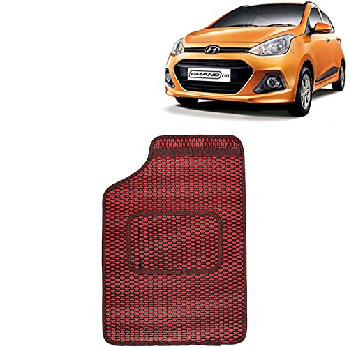 Image of Kingsway Dotted Design Car Floor Foot Mats Universal Fit for Hyundai Grand I10, Model Year : 2013-2017, Water and Dustproof, Color Red, Set of 5 Pieces