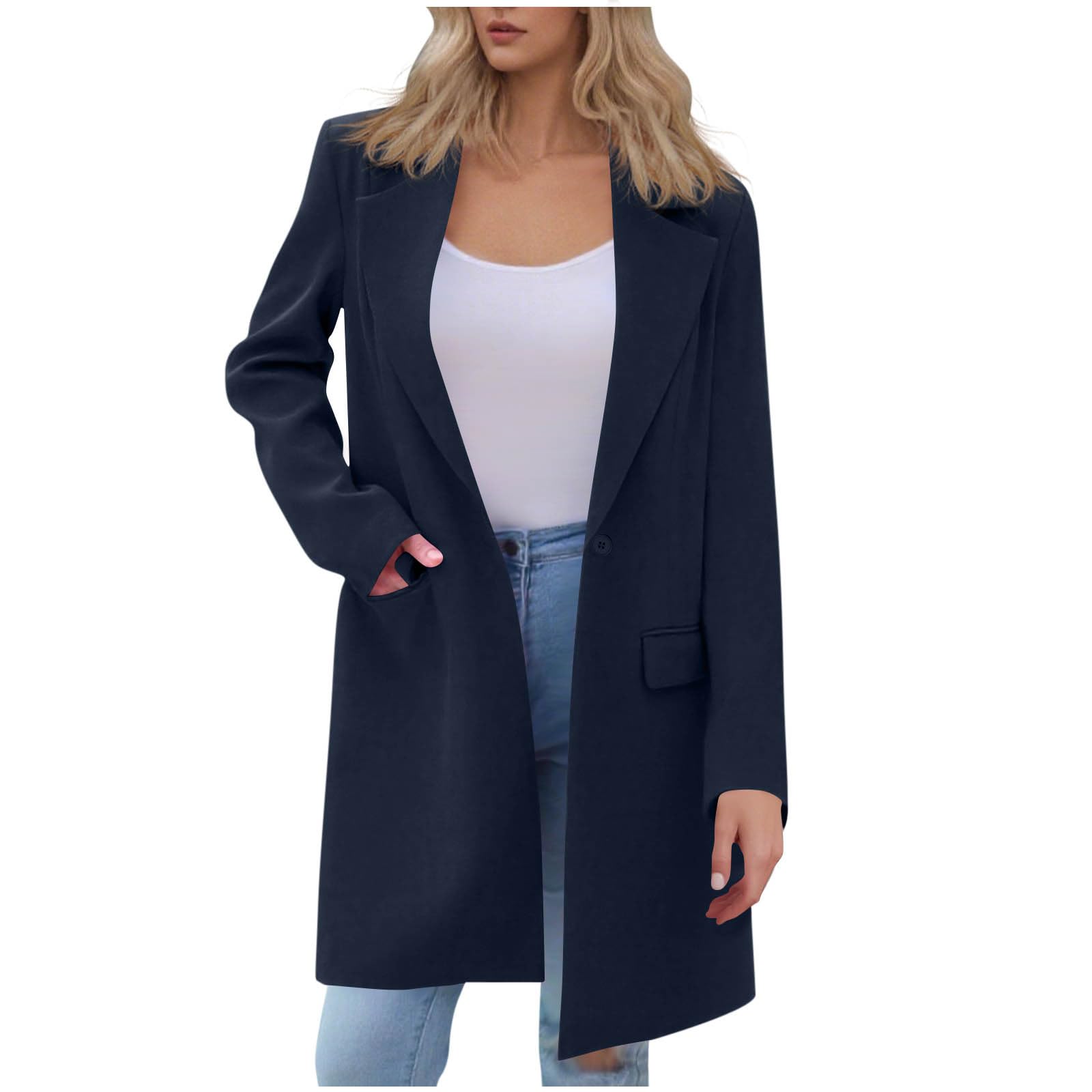 Womens Long Blazers 2025 One Button Notch Lapel Work Office Casual Blazers Suit Jackets Outerwear with Pockets
