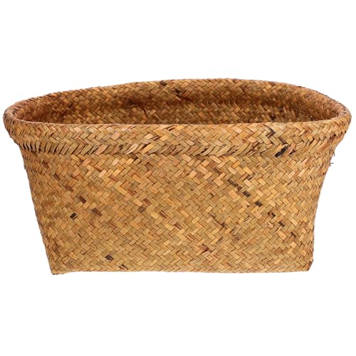CLISPEED Sea Grass Woven Laundry Basket Oval Shape Home Organizer for Living Room Bedroom Storage, Natural Fiber Storage Basket for Towels Slippers and Dirty Clothes,