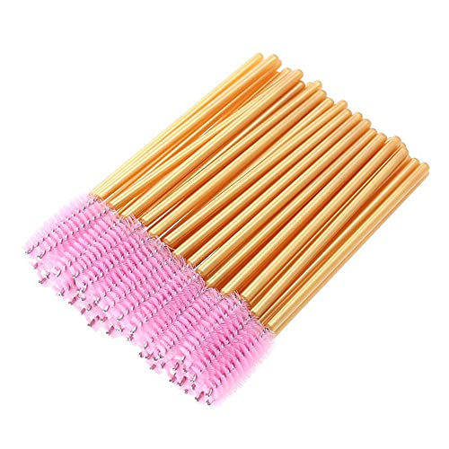 100 Pack Mascara Wands Bulk Disposable Eyelash Brushes Lash Extensions Makeup Brush Applicator Tool Bulk, Gold/Pink #TOP30