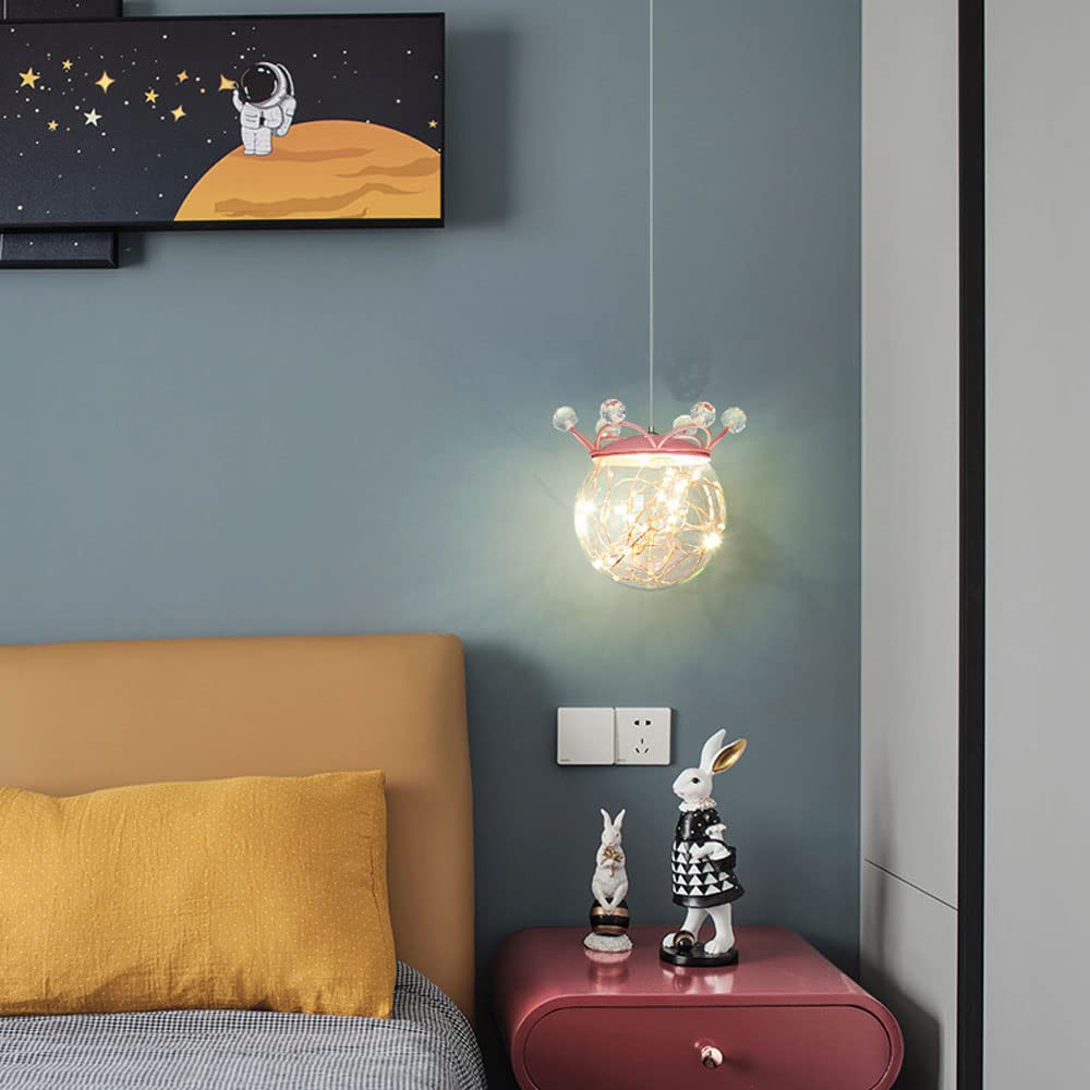 Wróżka wisząca lampa sufitowa LED mini żyrandol szklana kula wisiorek oprawy oświetleniowe, lampka nocna do pokoju dziecięcego Crown zawieszone światła do sypialni nocna sypialnia
