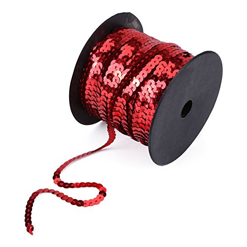 Rollo de Lentejuelas, 100 Yardas Coloreado Rollos de Lentejuelas de 6 mm Plana Lentejuelas Cadena Tira de Lentejuelas Planas Redondas para Manualidades Adornos Accesorios de Vestuario (Red)