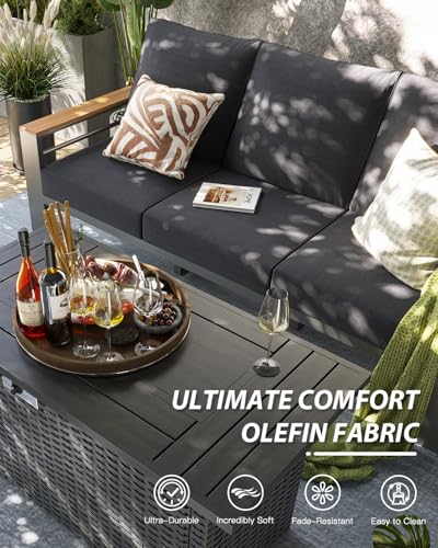 Image of Aoxun Patio Furniture Set, 2 Piece Aluminum Patio Sets with 5 inch Thicken & Washable Cushion, Waterproof Outdoor Furniture with Coffee Table, Outdoor Couch Sectional for Backyard, Porch and Garden