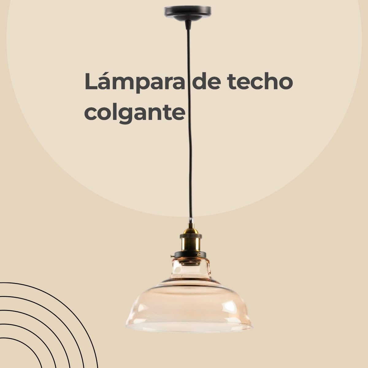 Lámpara Colgante de Vidrio Soplado Brio - Embellecedor Metálico Vintage – Ø28 cm – Casquillo E27 – Altura Ajustable 100 cm – IP20 - Ambar