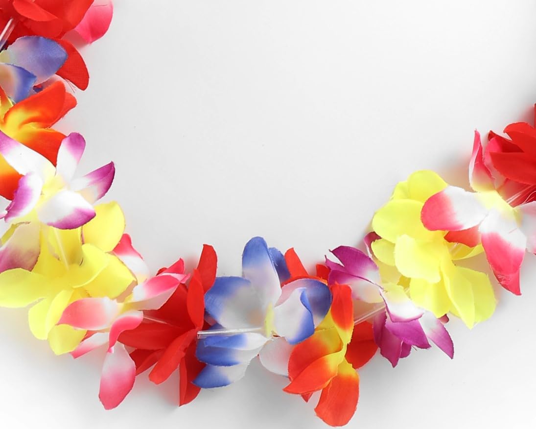 5 x Hawaii Rainbow Colourful Hawaiian Party Floral Flowers Necklace Hula Lei Garland 110cm, Multicoloured - Image 4