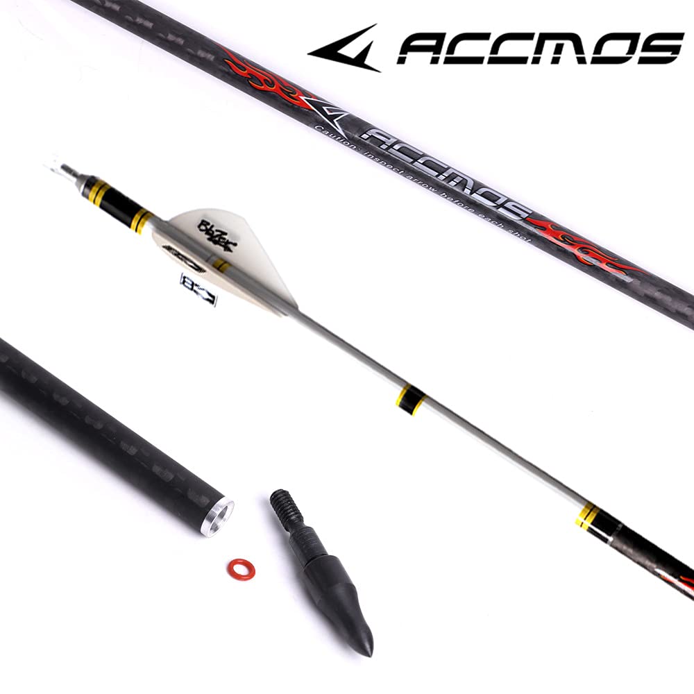 ACCMOS 3K Carbonpfeil Spine 500, 12 St, für Langbogen, Recurve-Bogen, Compound-Bogen, Jagd, 31 Zoll, Beidhändig