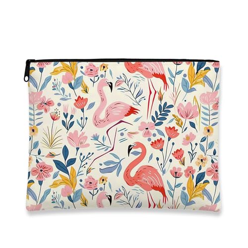 Bolsa de maquillaje de pájaro tropical, bolsa de viaje para cosméticos vintage con estampado floral de melocotón para mujer, bolsa pequeña portátil de lona con cremallera, regalo de verano