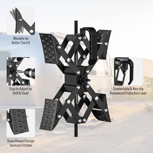 Image of AUH X-Shaped RV Stabilizer Wheel Chock (Allows Drilling for Adjustment) Travel Trailer Stabilizers, Anti-Motion Tire RV Accessories for Tandem Axle RV Trailer Camping - 2 Pack (Black)