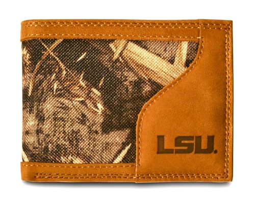 ZEP-PRO LSU Tigers Bi-fold Realtree Max-5 Camo & Leather Wallet Louisiana State University - NCAA