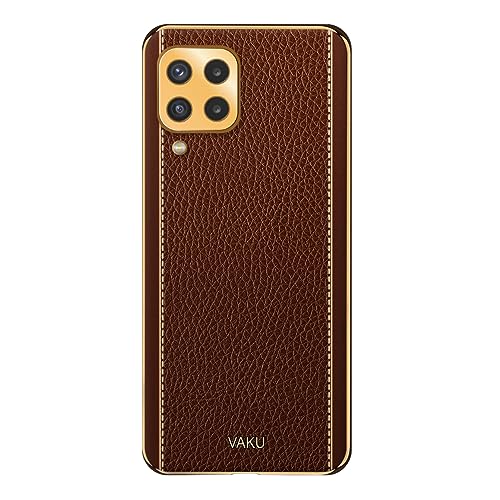 Image of Vaku Luxos Luxemberg Back Cover Case for Samsung Galaxy M53 5G with Leather Pattern Design Gold Electroplated Soft TPU Cover Shockproof Protective Case - Brown