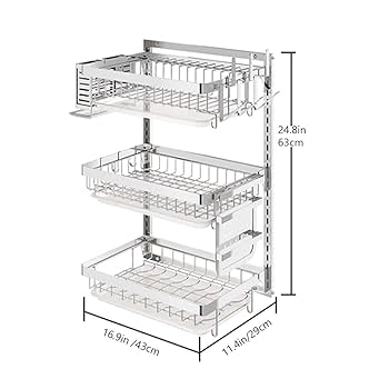 Escurridor De Platos, Estante De Secado De Platos, 3 Niveles Para Colgar En La Pared, Organizador De Secado, Estante De Almacenamiento Para Platos, Cuencos, Utensilios, Tazas, Incluye Bandejas De