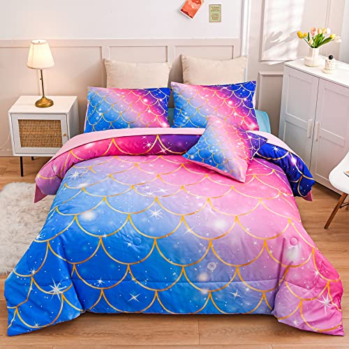 Ylehoc 6 Pcs Mermaid Scale Comforter Set Twin Bed In A Bag Colorful Rainbow Glitter Bedding Set For Boys Girls Kids Ultra-Soft(1 Comforter, 2 Pillowcases, 1 Flat Sheet, 1 Fitted Sheet,1 Pillowcover) #TOP9