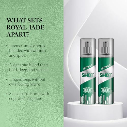 Image of Layer'r Shot Royal Jade Fragrant Body Spray Combo For Men 2 x135ml | Long-Lasting Premium Fragrance Herbal & Fruity Blend Scent | Perfume For Body & Clothes | Deodorant Gift For Men