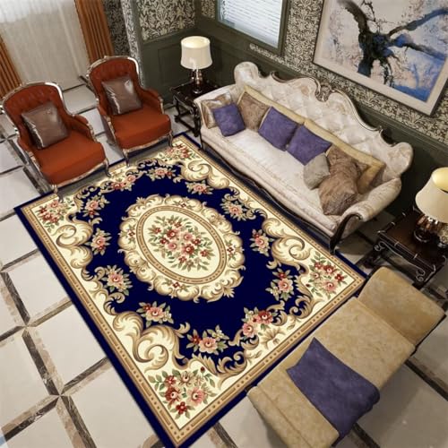 Tapis de couloir long doux et antidérapant au motif floral bleu vintage