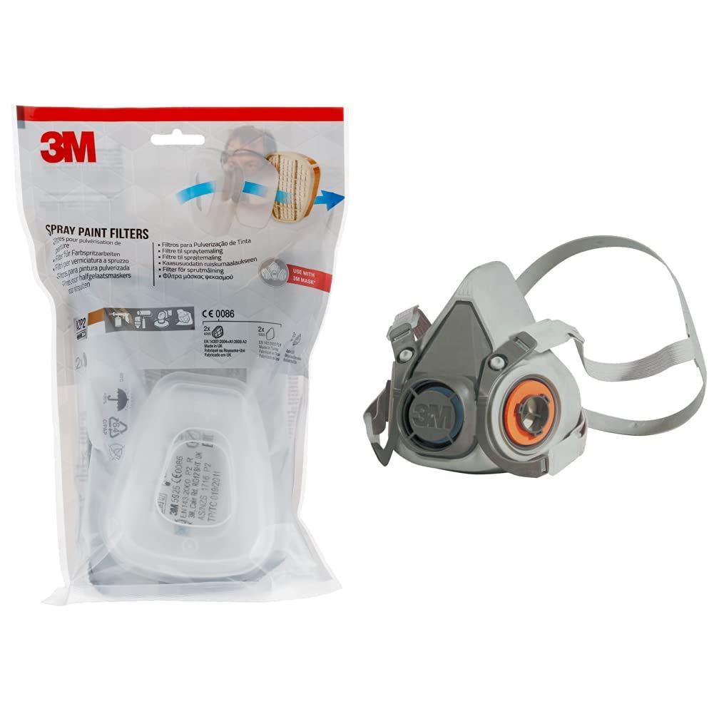 3M 6002 CR Ersatzfilter für Farbspritzarbeiten 6002CR – 1 Filter mit Doppel-Atemventil & Mehrweg-Halbmaske 6300L (Maskenkörper ohne Filter), Größe L, Atemschutz, 1 Stück