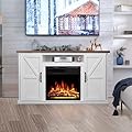R.W.FLAME Fireplace TV Stand for 50 Inch TV, Modern Entertainment Center with 20" Electric Fireplace, TV Console with Open Shelves for Living Room and Bedroom, 48 Inch, Walnut
