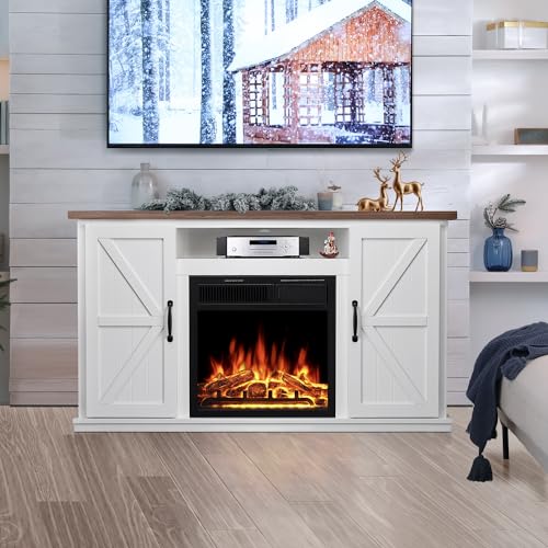 R.W.FLAME Fireplace TV Stand for 50 Inch TV, Modern Entertainment Center with 20