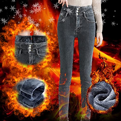 Womens Fleece Lined Jeans Winter Warm High Waisted Denim Tight Stretch Slim Fit Jegging Casual Comfy Thermal Leggings2