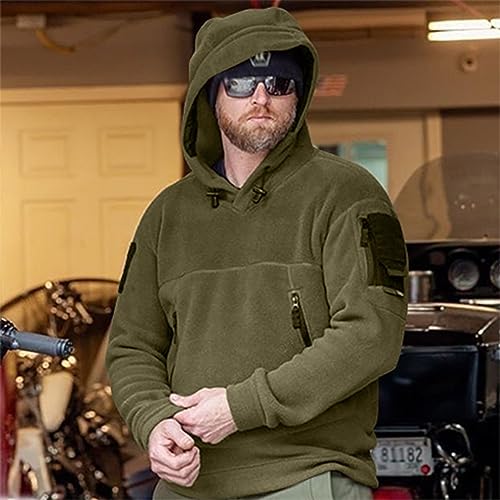 Ymosrh Men's Hoodies, Long Sleeve Polar Fleece Outdoor Hiking Pullover Tactical Hooded Sweatshirts with Pockets, S-2XL3