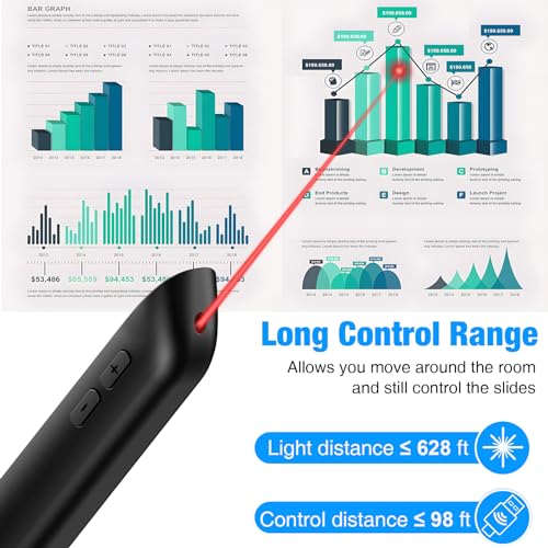 Image of DinoFire USB C Rechargeable Presentation Remote with Red Light,Wireless Preseter PPT Slide Clicker Advancer for MacBook Laptop Computer