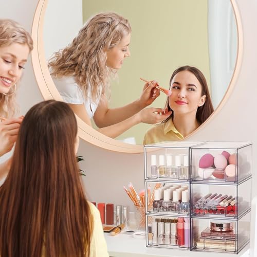 Vtopmart 4 pack Clear Stackable Storage Drawer, 4.4 Inch Tall Acrylic Bathroom Makeup Organiser, Plastic Storage box for Vanity, Under Sink, Kitchen Cupboard, Pantry, Home Organization - Image 7