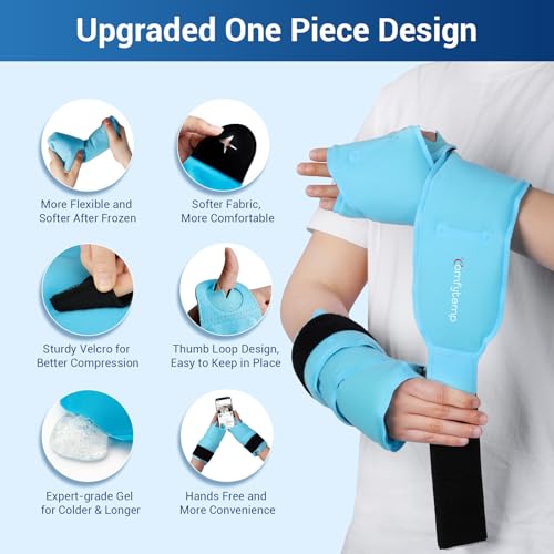 Image of Comfytemp 24.5 inch Extra Long Wrist Ice Pack Wrap for Carpal Tunnel Relief, FSA Eligible HSA, Reusable Gel Wrist Brace Hot Cold Compress for Hand Forearm Pain, arthritis, Injuries, Recovery Item, 2 Packs