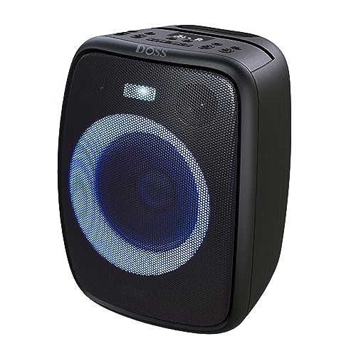 DOSS PartyBoom Altavoz Bluetooth fuerte con sonido estéreo de 60 W, graves impactantes, luces de colores mezclados, diseño a prueba de salpicaduras, entradas de micrófono y guitarra, altavoz al aire última intervensión para playa y fiesta junto a la piscina