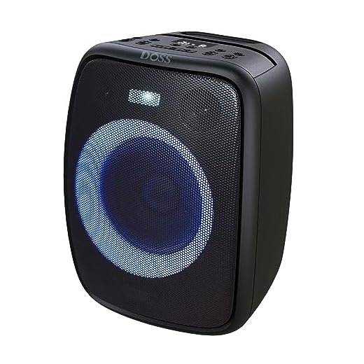 DOSS Bluetooth Speaker, PartyBoom Speaker with 60W Immersive Sound, Punchy Bass, Mixed Colors Lights, PartySync, 12H Playtime, Mic and Guitar Inputs, Portable Speaker for Indoor, Outdoor Party