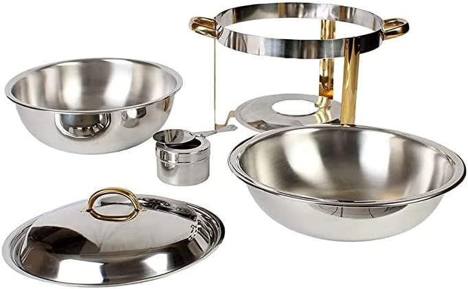 4L Round hot Pot Set Stainless Steel Buffet Warming Plate with lid and hot Pot Fuel Holder Suitable for Christmas, Halloween, New Year Parties,