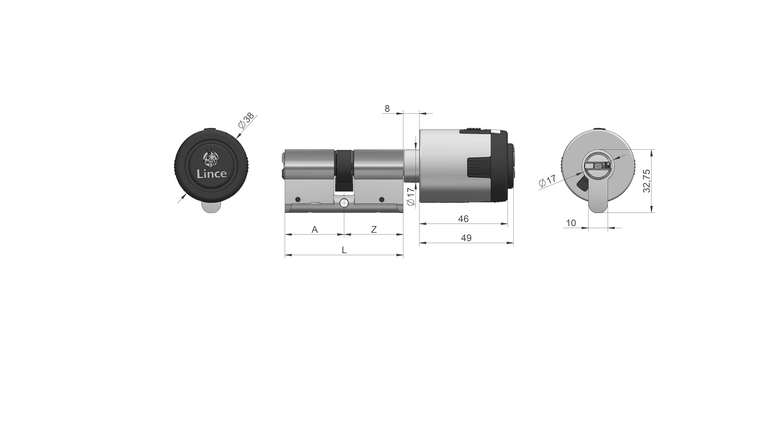 Lince - Cilindro C6 ALARM 30x40 cm | Bombillo de Alta Seguridad Avanzada con Alarma Integrada de 100dB | Anti-Intrusión | Acabados en Latón y Níquel Mate | Incluye 5 Llaves XXL | Acabado níquel