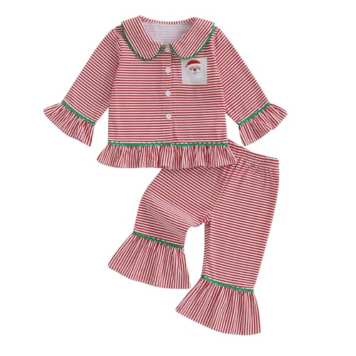 Baby Kid Girls Ruffled Cotton Pajamas Set Long Sleeve Button Down Shirts Tops and Pants Matching 2PCS Pj Lounge Sets