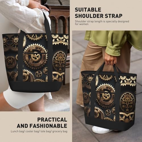 Sac isotherme grande capacité imprimé steampunk noir et réutilisable