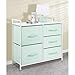 mDesign Wide Dresser Storage Tower Furniture - Metal Frame, Wood Top, Easy Pull Fabric Bins - Organizer for Kid's Bedroom, Hallway, Entryway, Closet, Dorm - Chevron Print, 5 Drawers - Mint Green/White