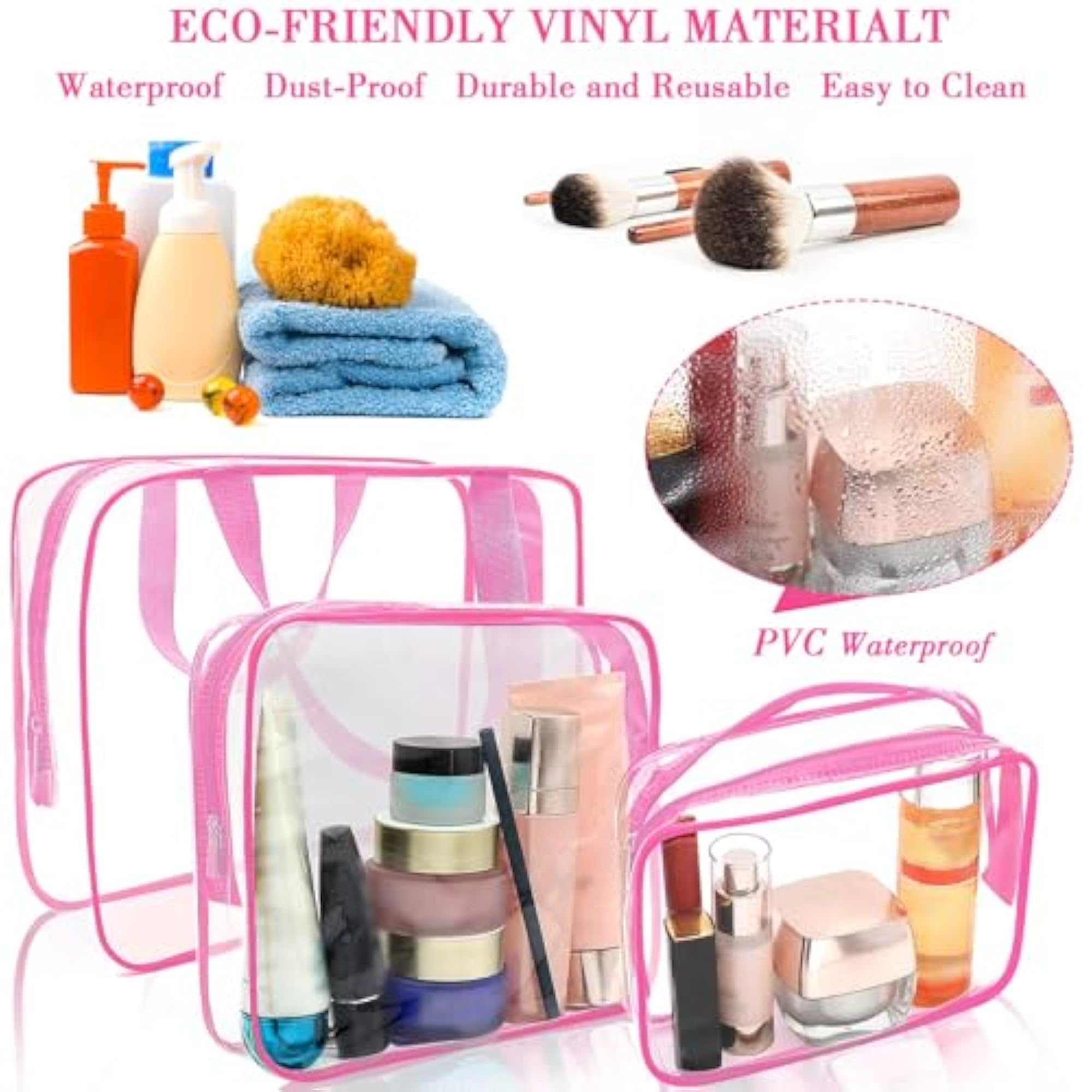 Clear PVC 6pc Cosmetic Makeup Bags Set, TSA Approved
