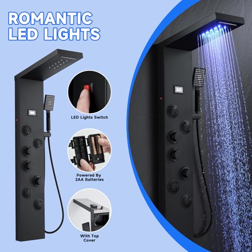Image of 5-in-1 LED Shower Panel Tower System Matte Black Stainless Steel