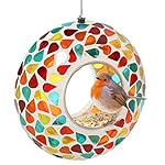 Sunnydaze 6-Inch Glass Mosaic Hanging Bird Feeder for Outdoors - Fly-Through Wild Bird Feeder - Confetti Mosaic